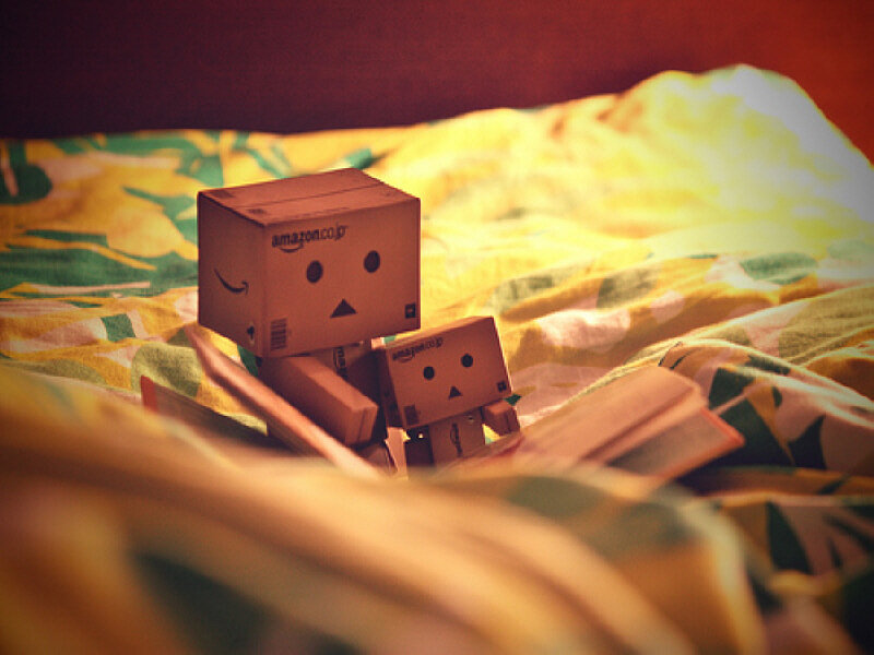 Danbo figures on a bed