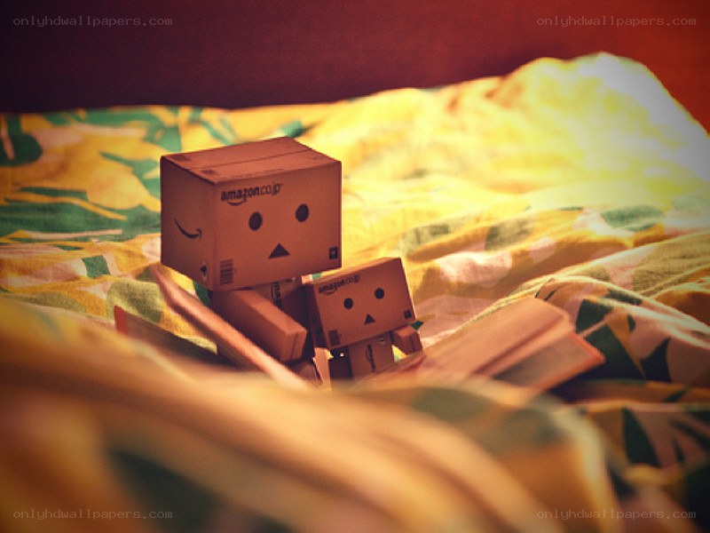 Danbo figures on a bed