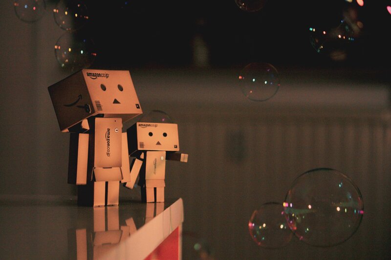Danbo figures with bubbles