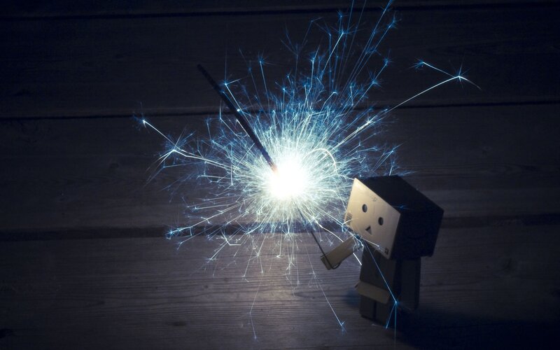 Danbo Holding Sparkler — Black, Dramatic, Night