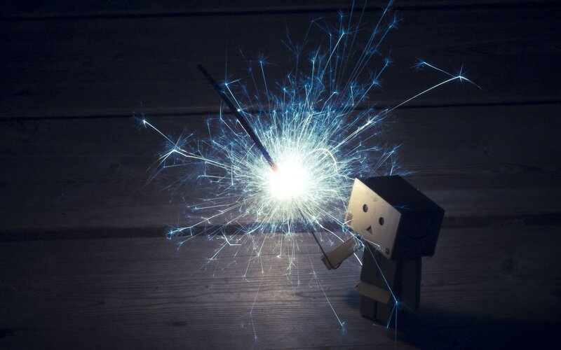Danbo Holding Sparkler — Black, Dramatic
