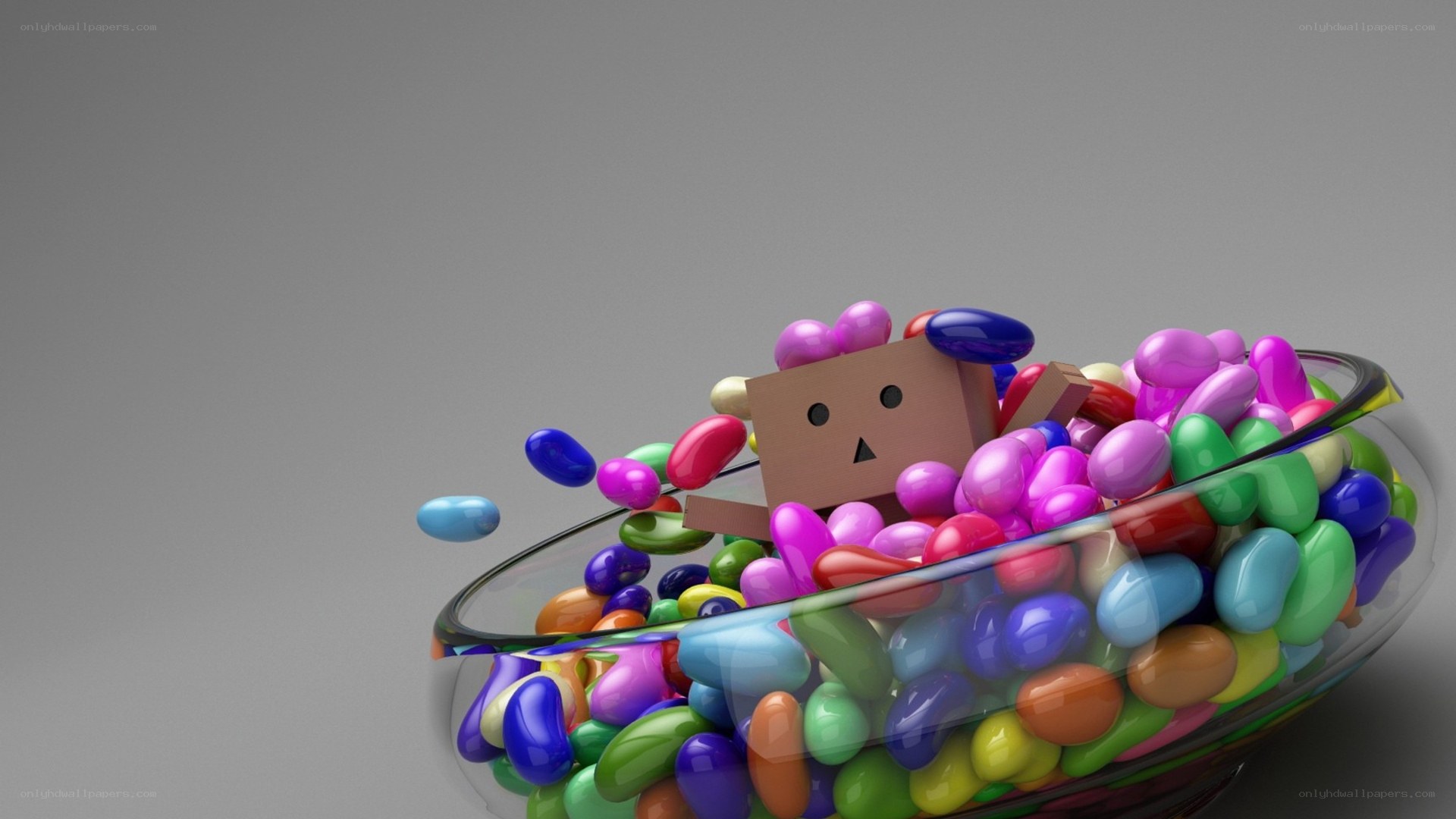 Danbo in a bowl of jelly beans