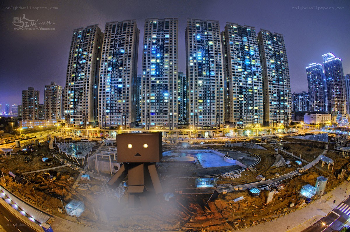 Danbo in a city construction site