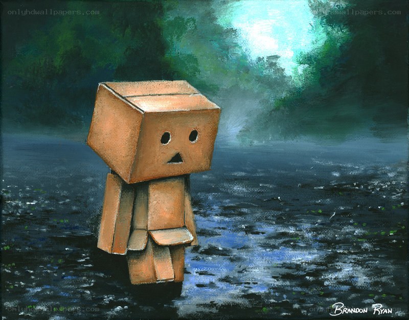 Danbo in a rainy forest