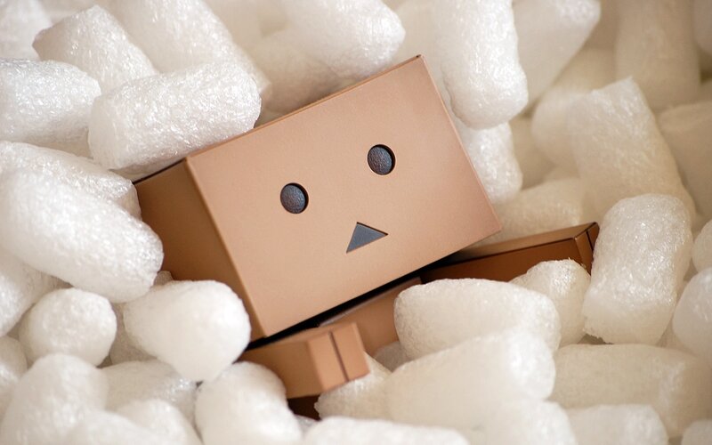 Danbo in packing peanuts