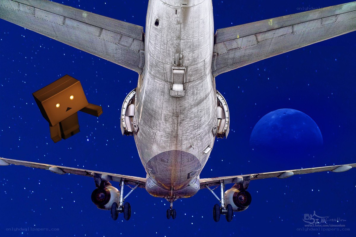 Danbo in space with airplane