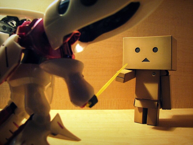 Danbo meets robot warrior