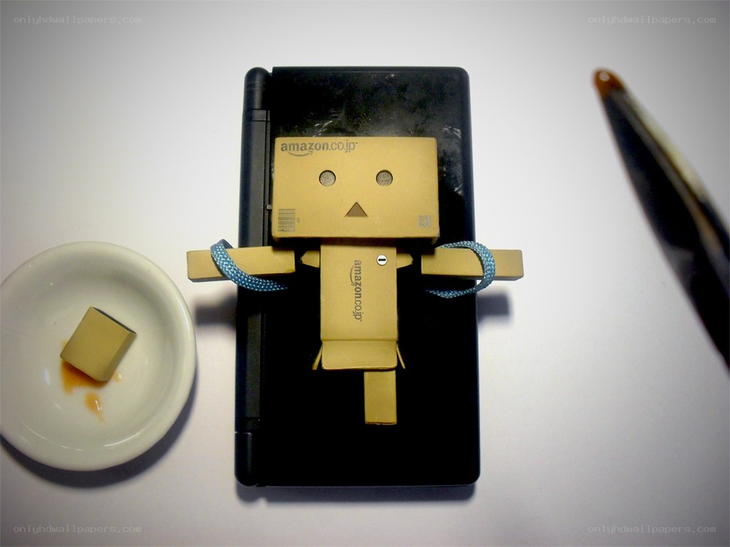 Danbo on a phone