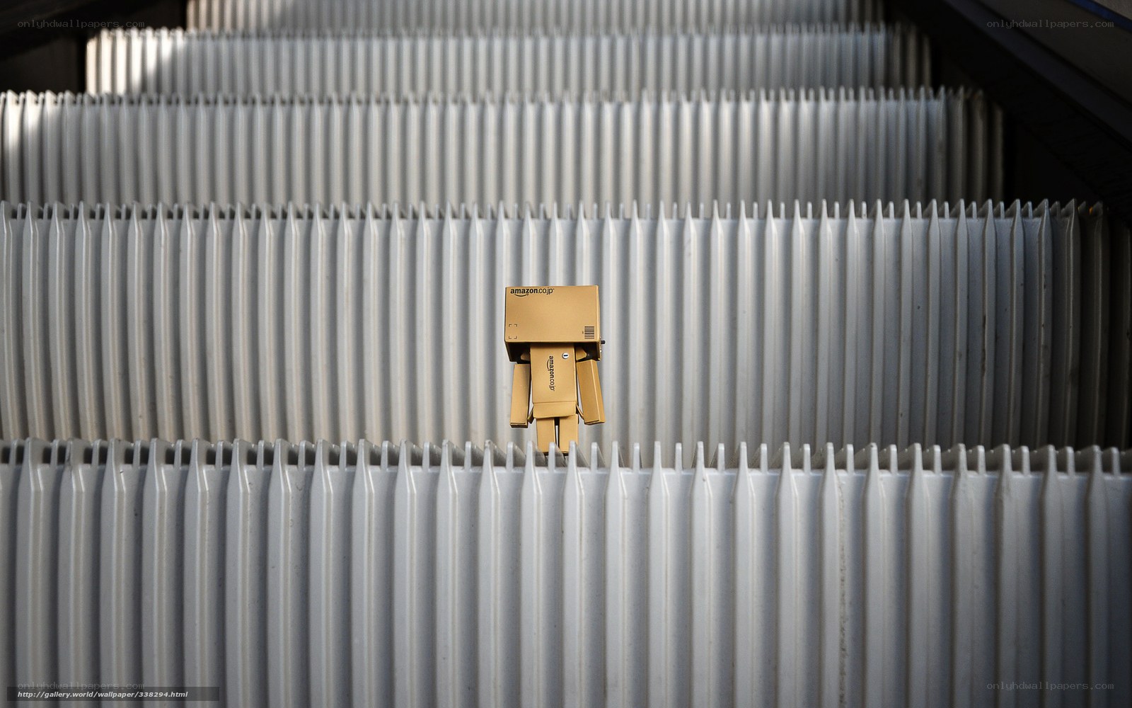 Danbo on escalator steps