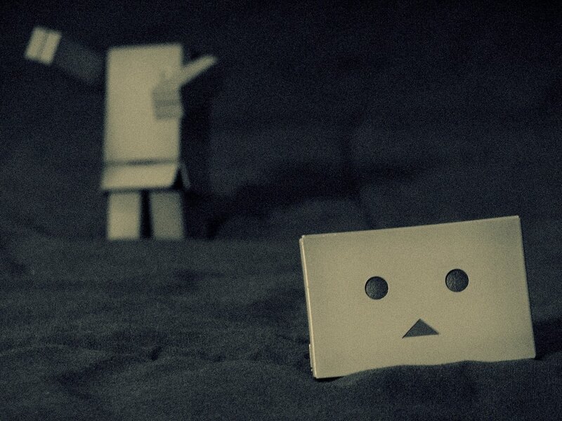 Danbo paper figure in dark scene