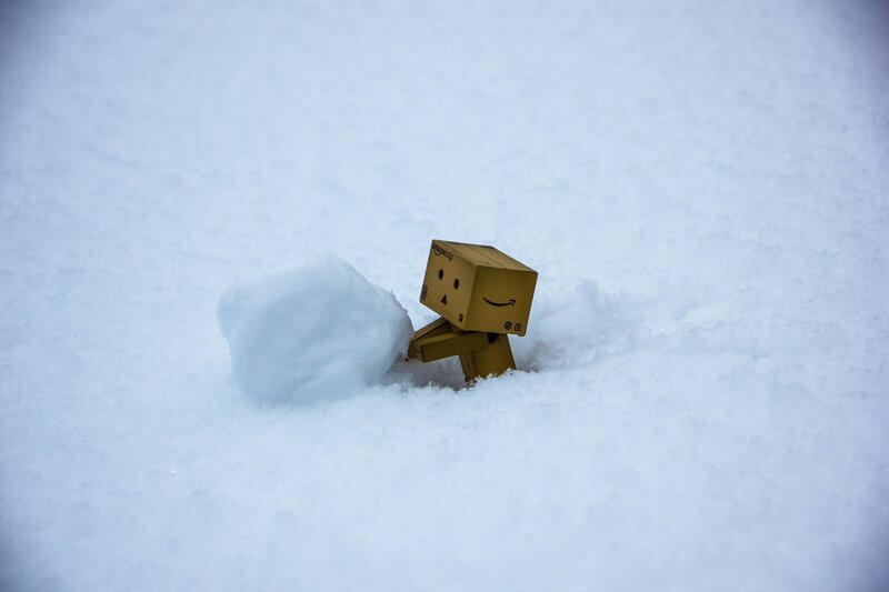 Danbo pushing snowball