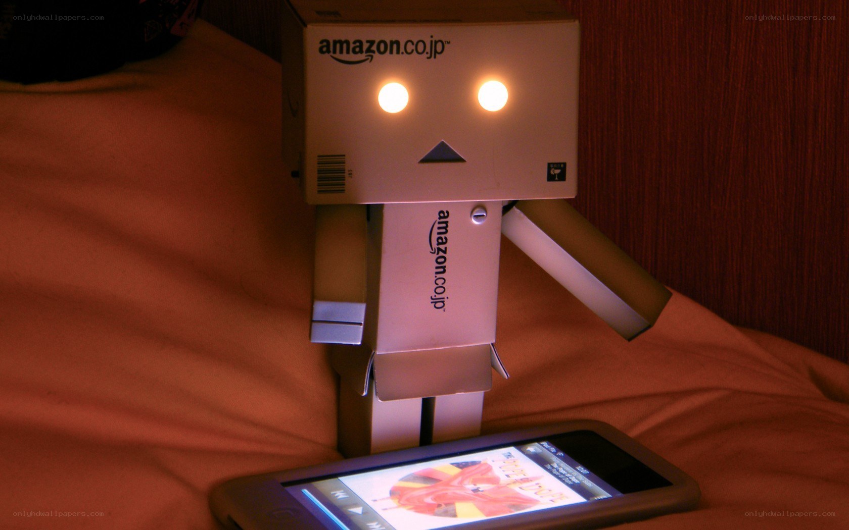 Danbo robot watching phone