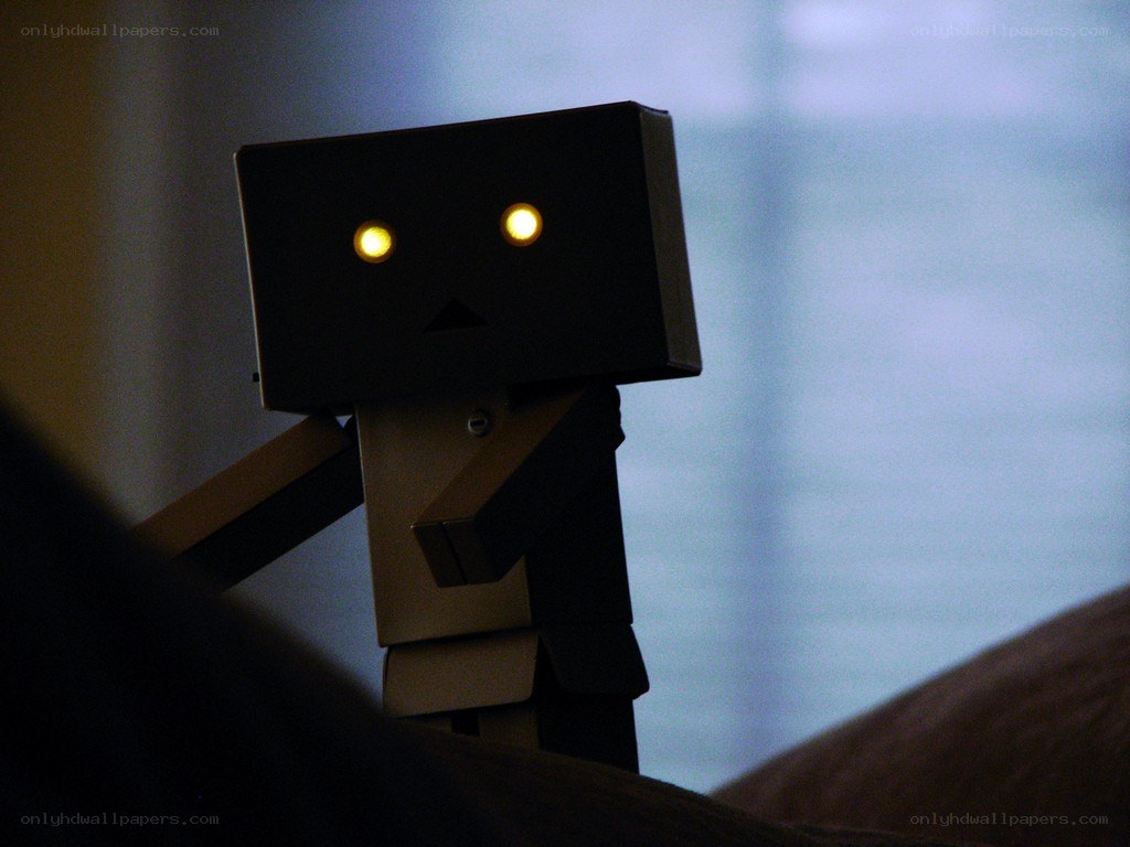 Danbo robot with glowing eyes