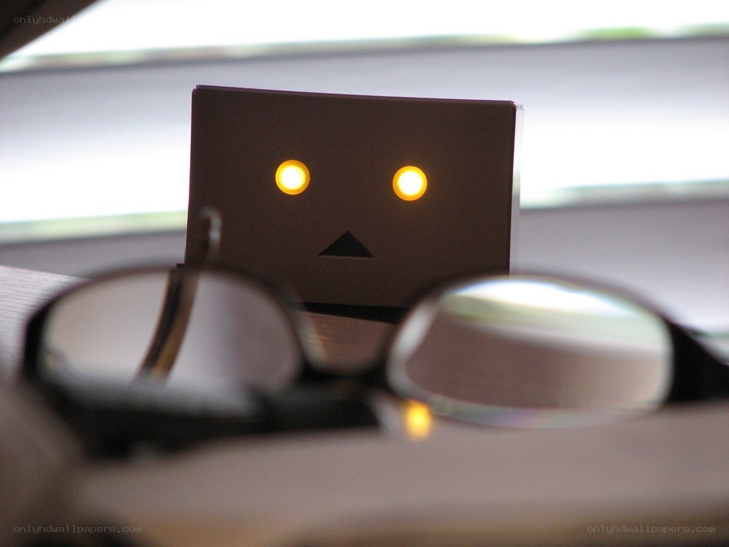 Danbo robot with glowing eyes
