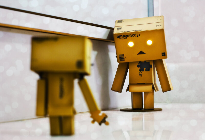 Danbo robot with glowing eyes