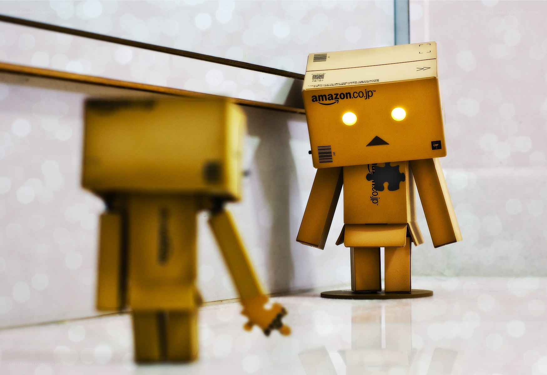 Danbo robot with glowing eyes