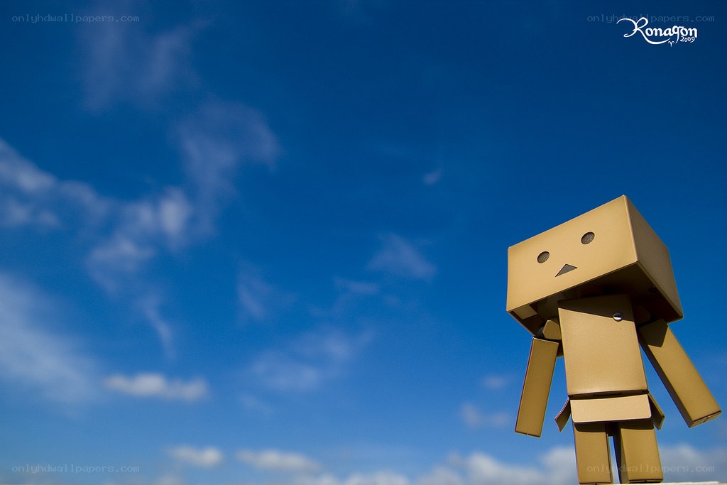 Danbo stands against the sky