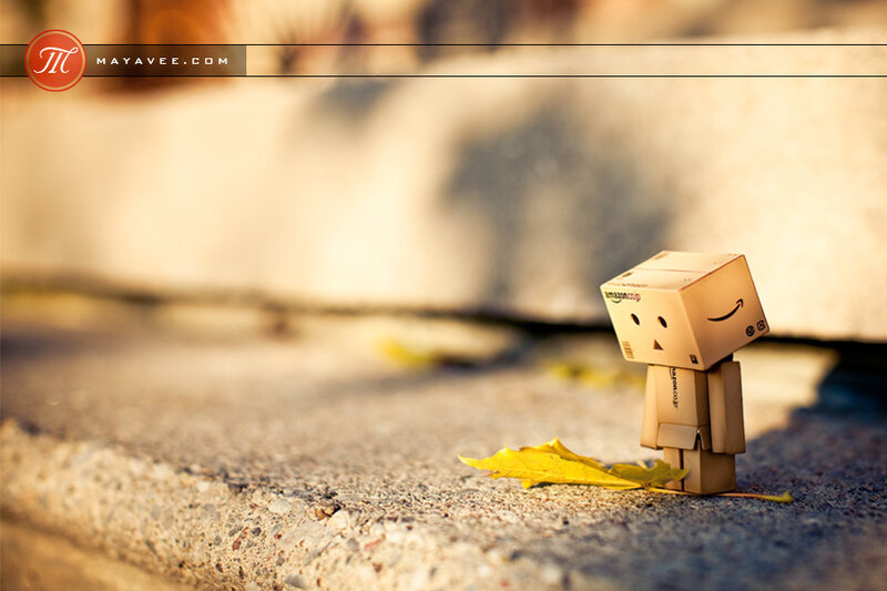 Danbo with a yellow leaf