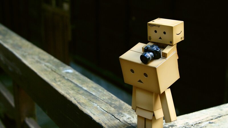 Danbo with camera on railing