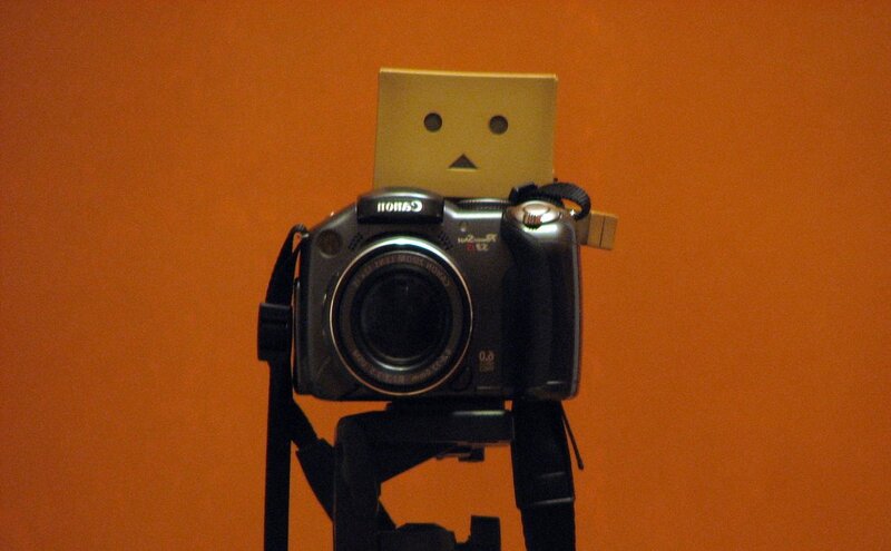 Danbo with camera on tripod