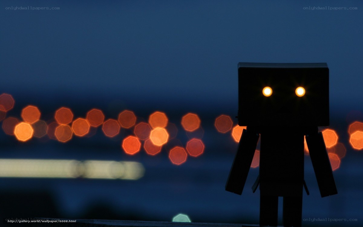 Danbo with glowing eyes at night