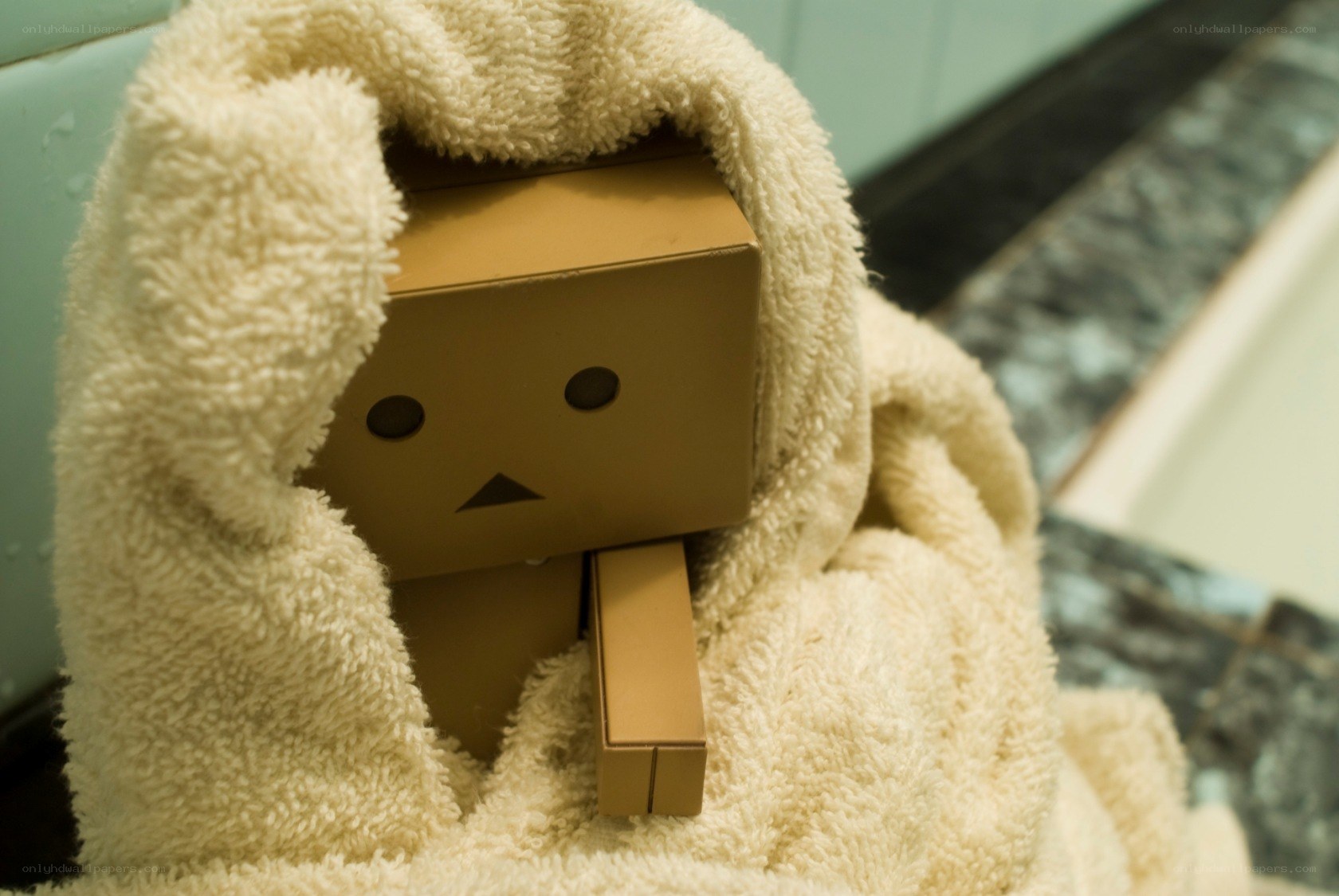 Danbo wrapped in a towel