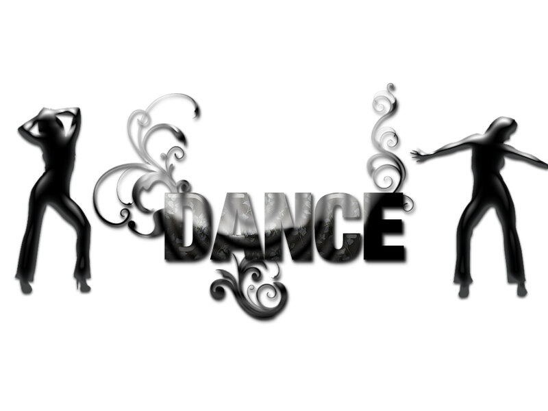 dance silhouettes with decorative swirls