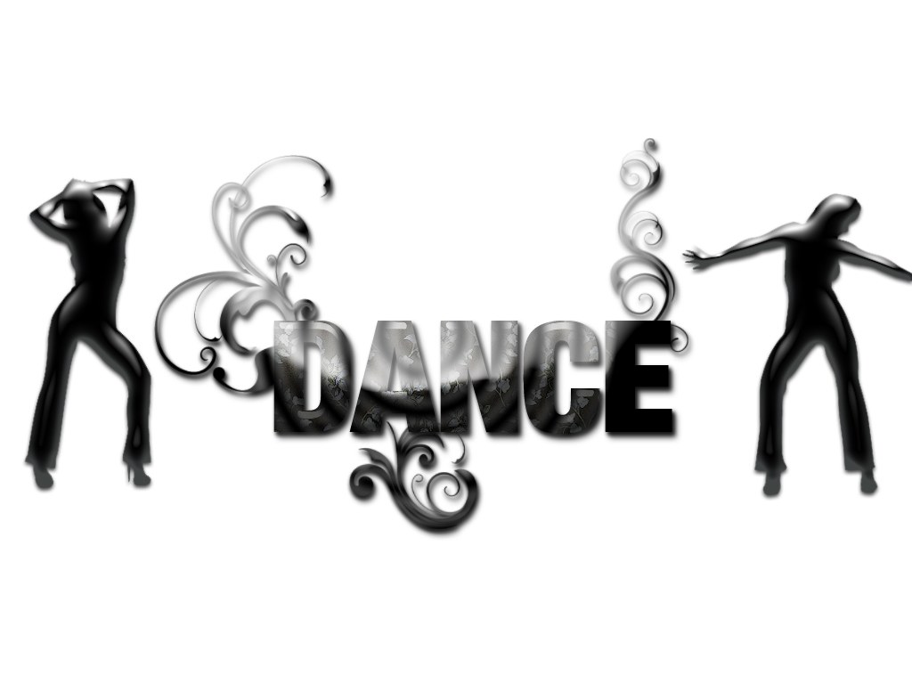 dance silhouettes with decorative swirls