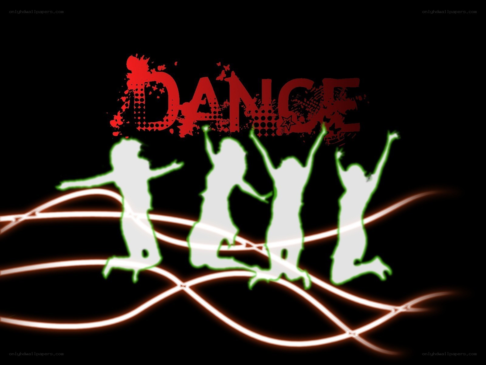 Dance silhouettes with neon lines