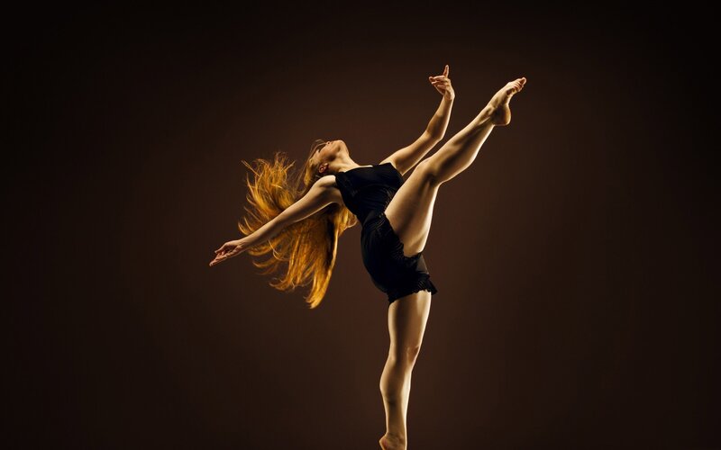 Dancer in Black Leotard — Dramatic, Photograph, Long Hair, Black Outfit