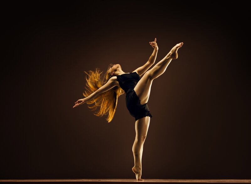 Dancer in Black Leotard — Dramatic, Photograph, Long Hair, Stage