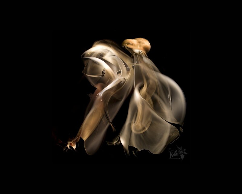 Dancer in Flowing Fabric — Black, Dramatic