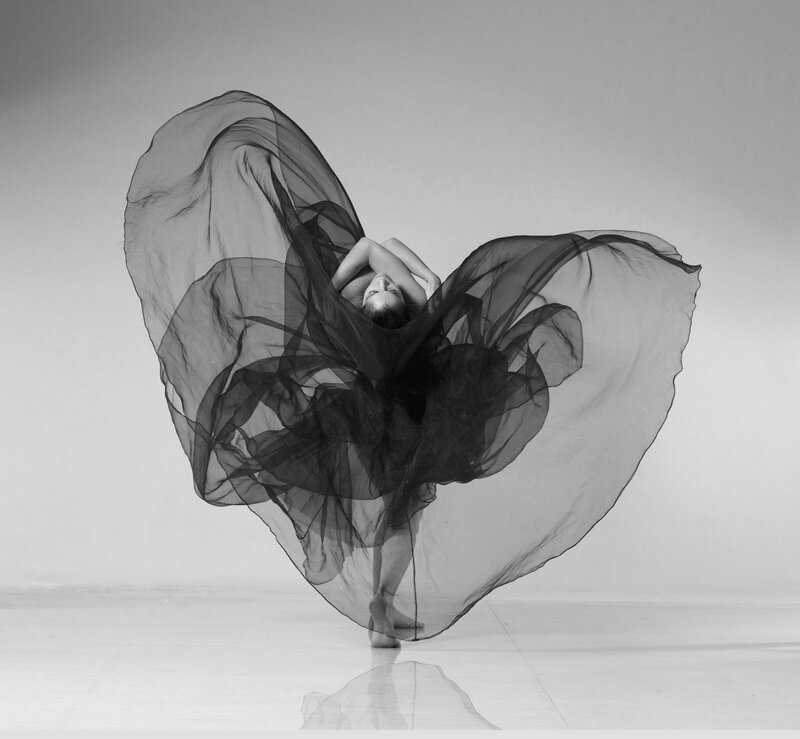Dancer in Flowing Fabric — Black