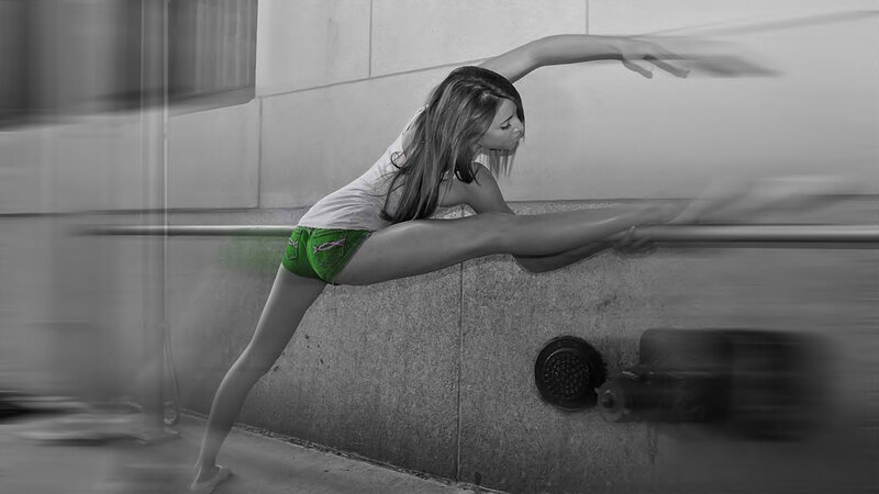 dancer in green shorts