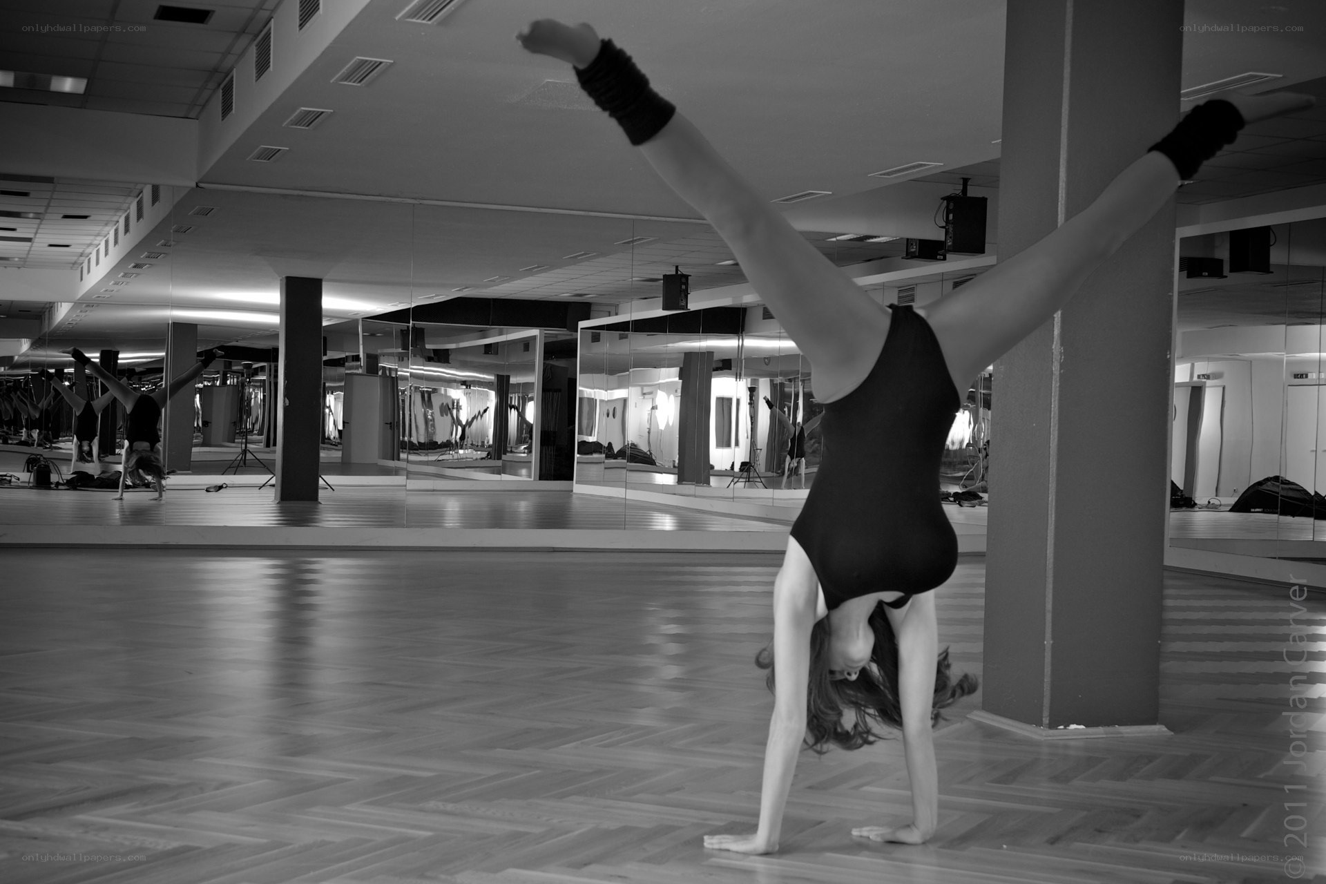 Dancer in handstand pose