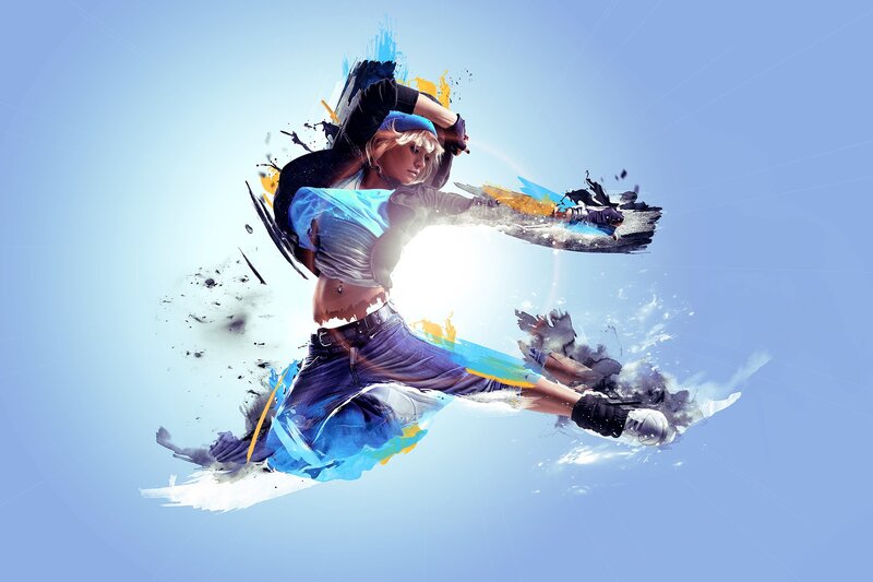Dancer in Mid-air Jump — Blue