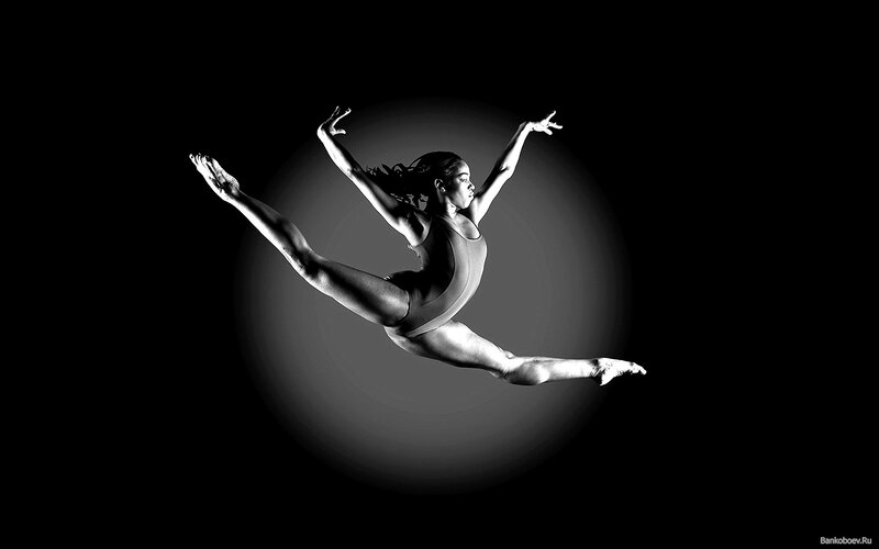 Dancer in Mid-air Leap — Black, Dramatic
