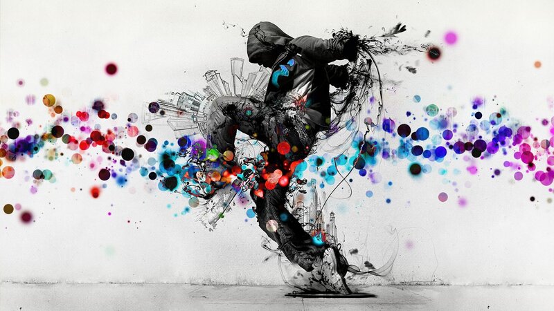 Dancer in Motion — Black, Dynamic, Digital Art, Colorful Splatters