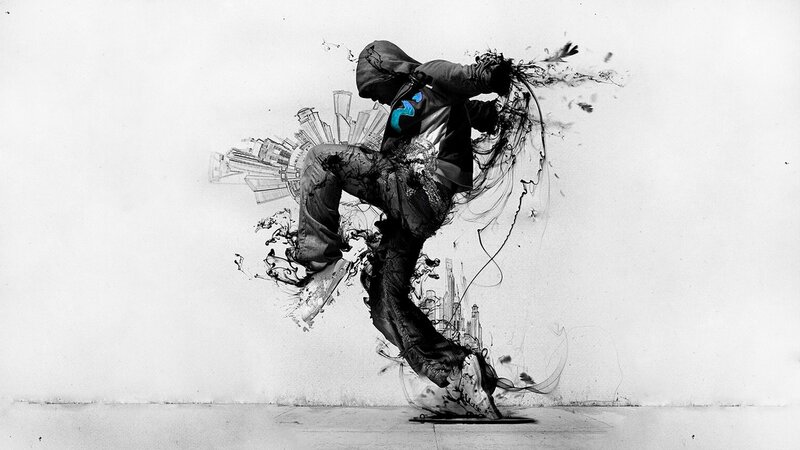 Dancer in Motion — Black, Dynamic, Digital Art, Hoodie