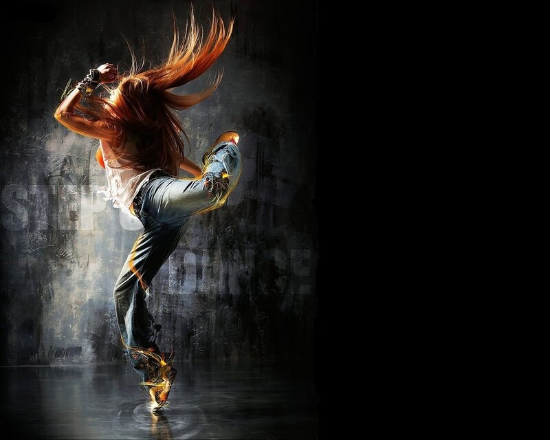Dancer in Motion — Black, Dynamic, Digital Art, Long Hair
