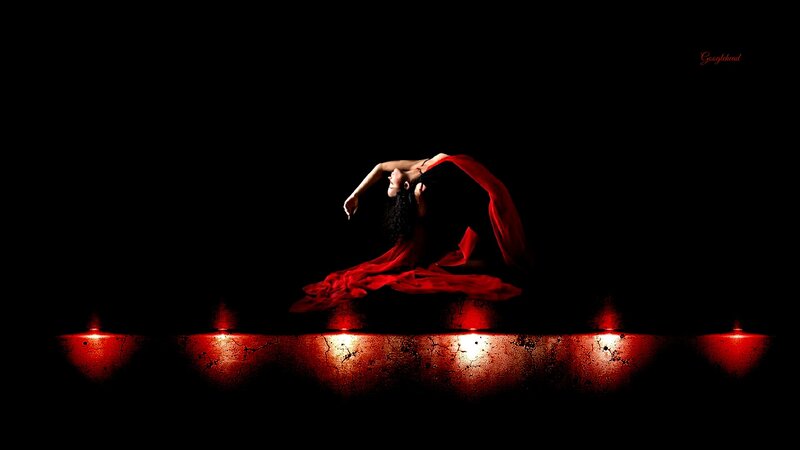 Dancer in Red Dress — Dramatic, Night