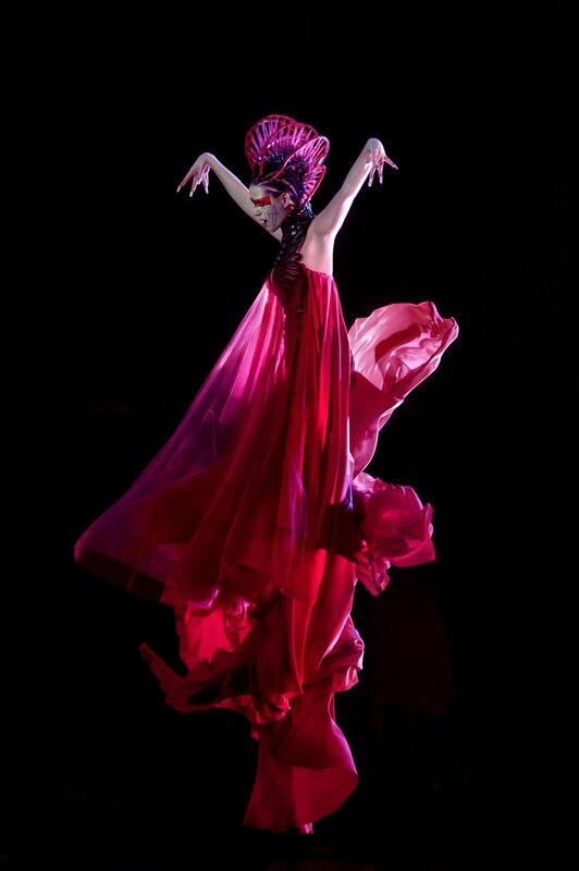 dancer in red flowing dress