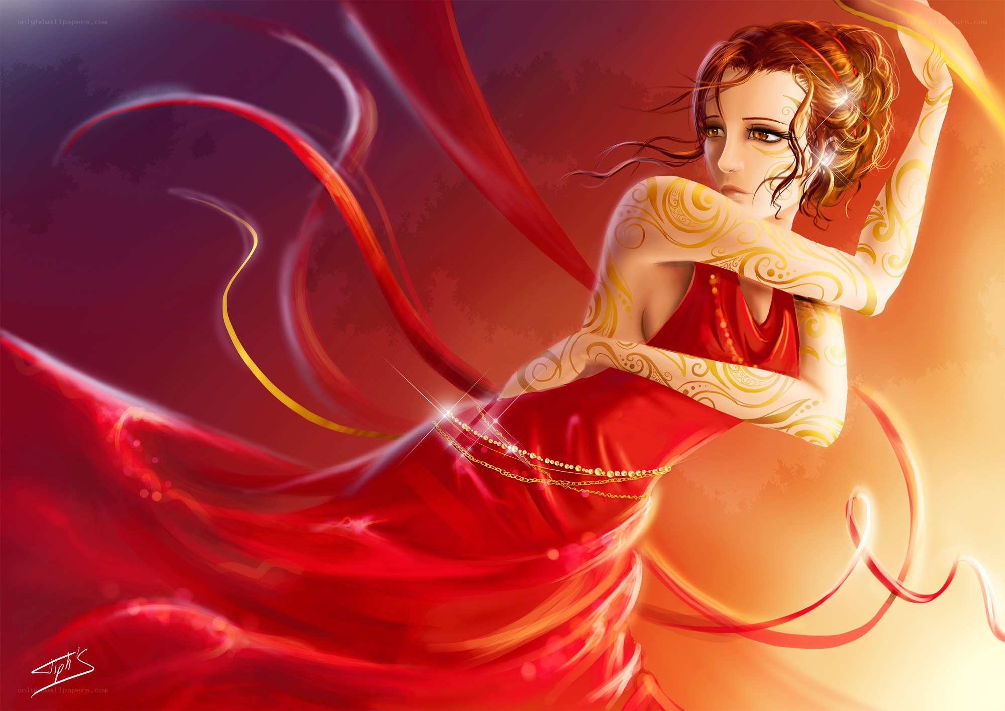 dancer in red flowing dress