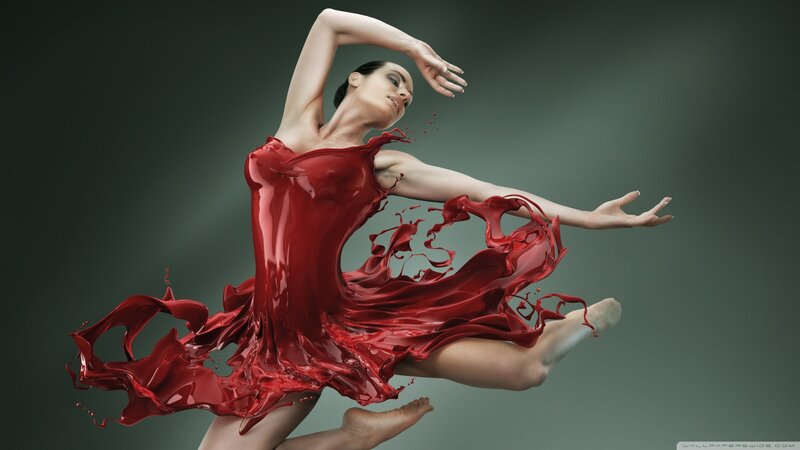 dancer in red liquid dress