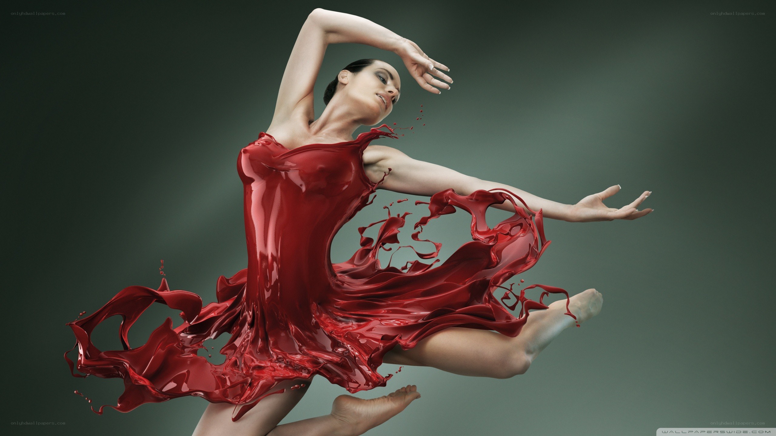 dancer in red liquid dress