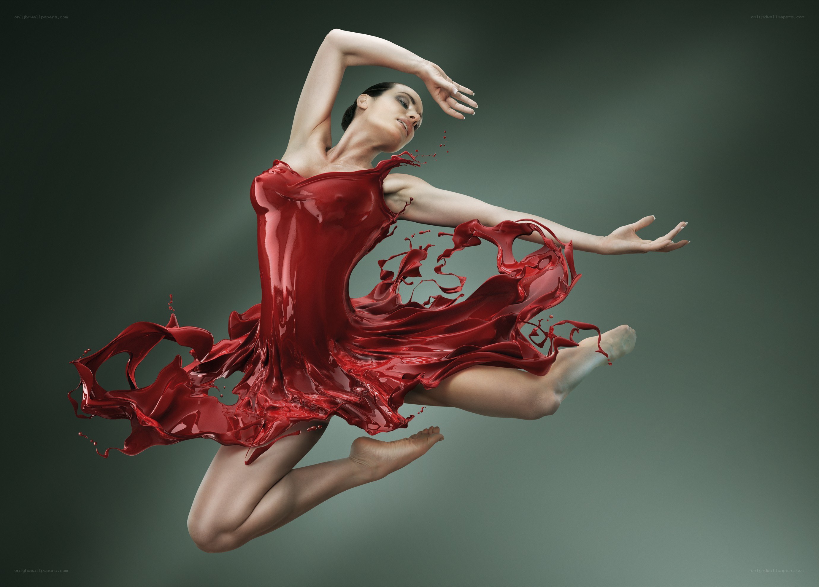 dancer in red liquid dress