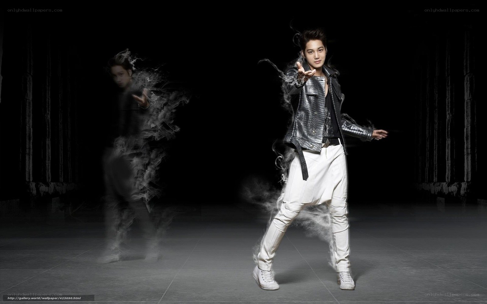dancer in white with smoke effect