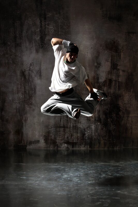 dancer mid-jump in studio