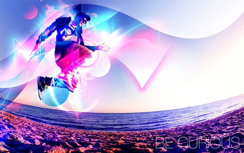 dancer on beach with neon effects