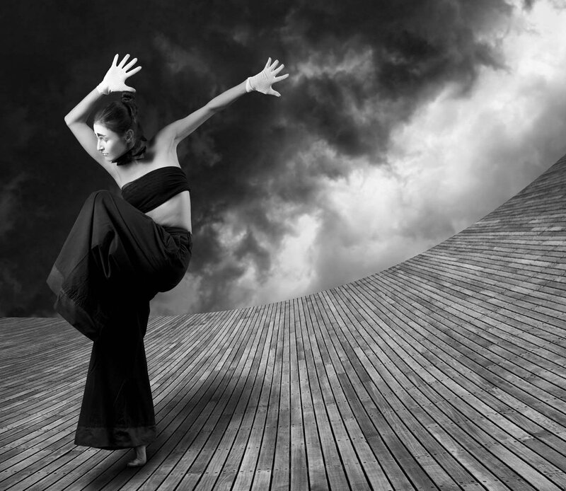 Dancer on Wooden Deck — Black